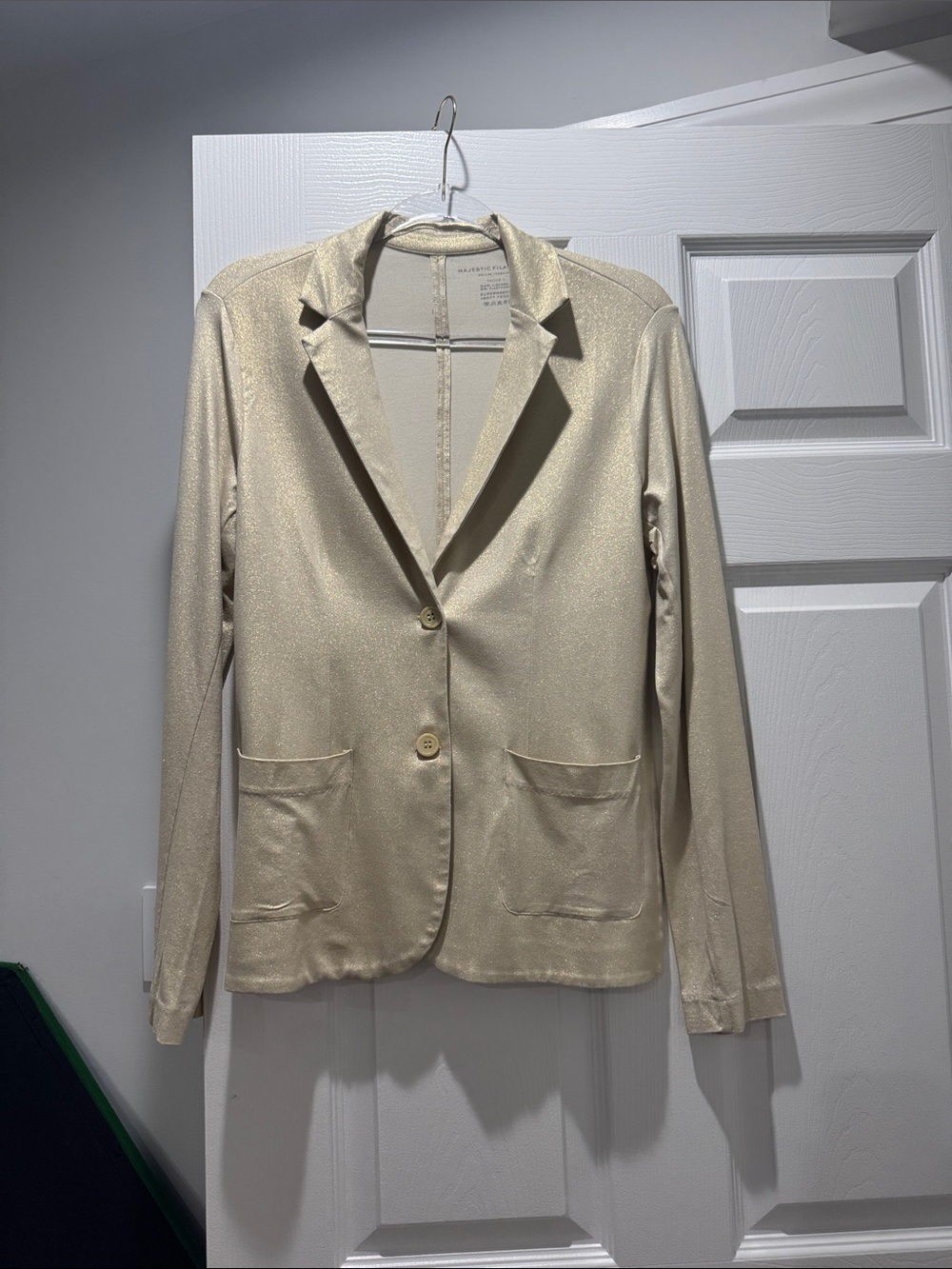 Women's Metallic Cream Blazer - Lightweight Shimmer Jacket